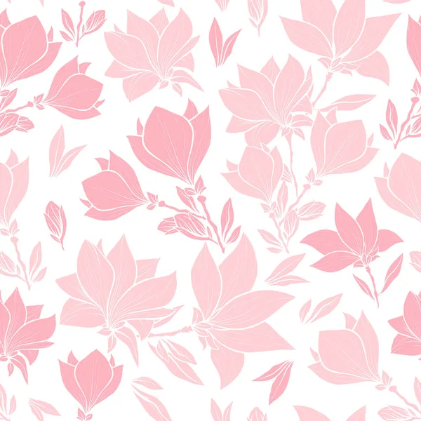 Magnolia pink flowers seamless vector pattern — Stock Vector
