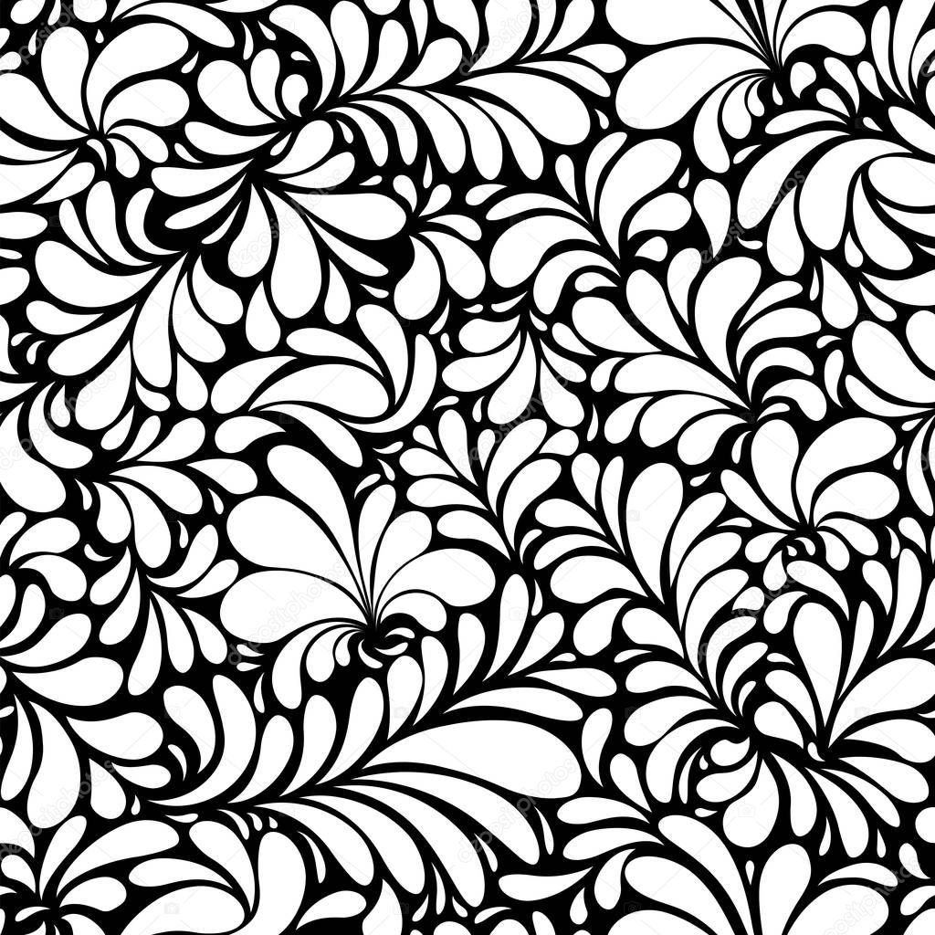 Damask Teardrop Black Ornament, seamless pattern