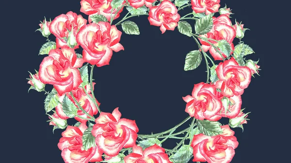 Přání Ručně Nakresleny Růžovou Kytičky Věnce Tmavém Pozadí — Stock fotografie