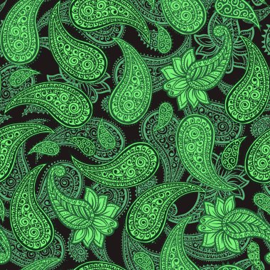 Sihirli Creen Paisleys Dikişsiz Desen duvar kağıdı tasarımı için yeşillik renkleri ile