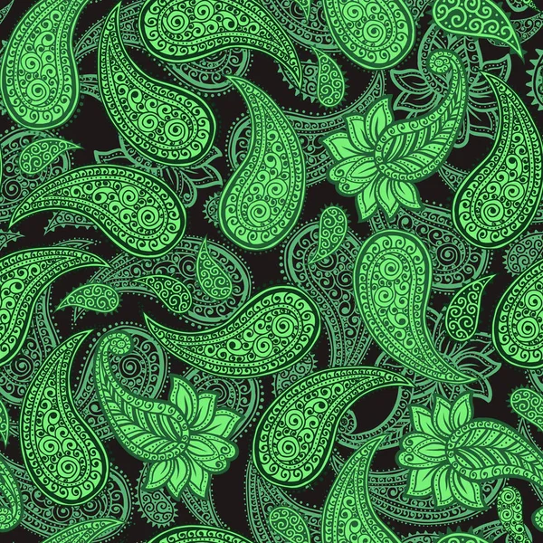 Magia creen Paisleys bezszwowe wzór z zieleni kolory do projektowania tapet — Wektor stockowy
