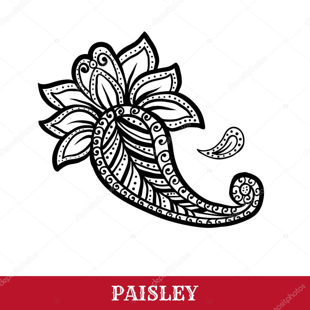 Paisley motifs ink pen vector isolated illustration
