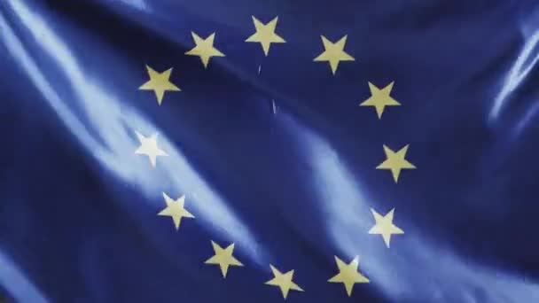 Top View Waving European Union Flag Yellow Stars — Stock Video