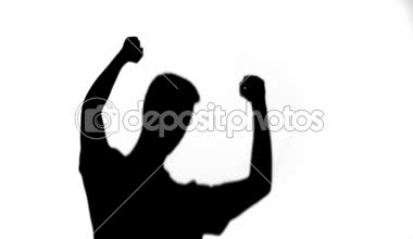 beyaz üzerinde Evet jest ve dans gösteren mutlu adam silüeti