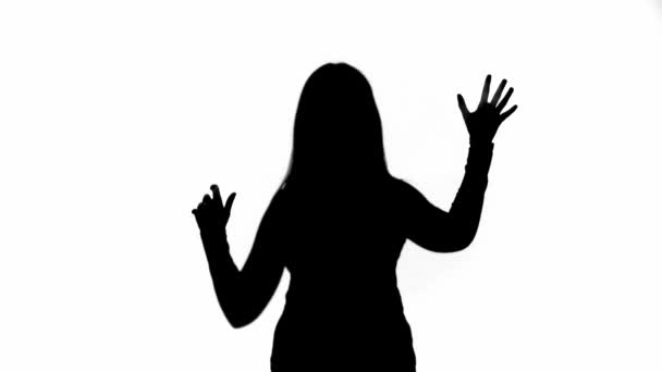 Front View Silhouette Woman Showing Palms Gesturing Isolated White — Stock Video