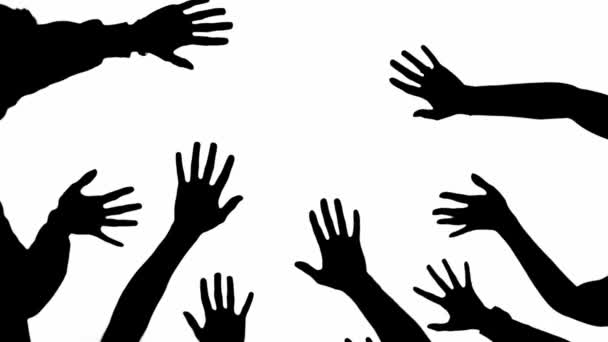 Cropped View Five Silhouettes People Scratching Touching Hands Isolated White — Stock Video