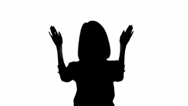 Front View Silhouette Woman Slowly Gesturing Isolated White — Stock Video