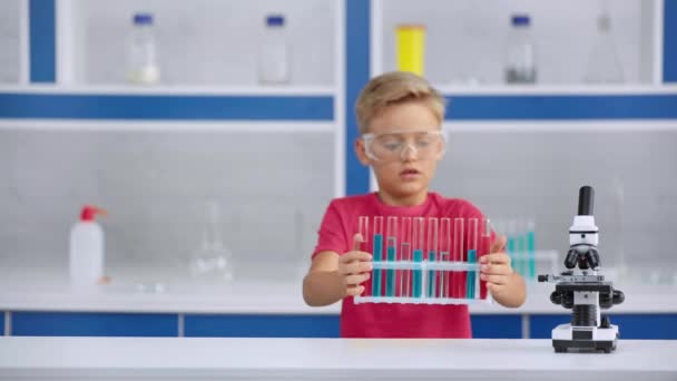 Zaměření Roztomilým Chlapcem Laboratoři — Stock video