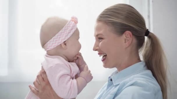 Happy Mother Holding Arms Cute Baby — Stock Video