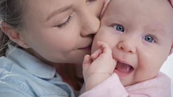 Selective Focus Mother Kissing Cheek Infant — Stock Video