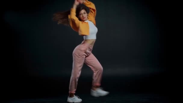 Pretty Stylish Woman Dancing Black — Stock Video