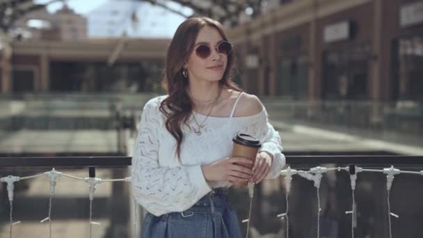 Stylish Girl Drinking Coffee — Stock Video