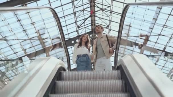 Selective Focus Escalator Customers — Stock Video