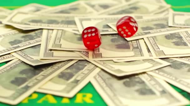 Slow Motion Dice Falling Dollar Banknotes Online Betting Concept — Stock Video