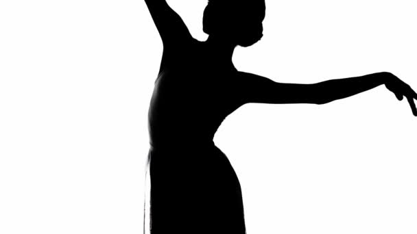 Silhouette Ballerina Danzante Isolata Bianco — Video Stock
