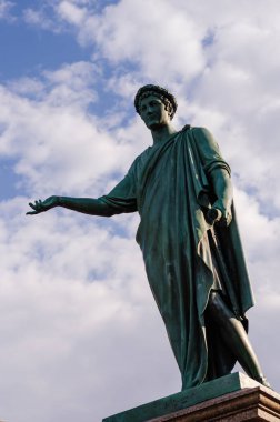 Duke de Richelieu Monument against cloudy sky background. Odessa's first Mayor. Bronze statue. Odessa, Ukraine clipart