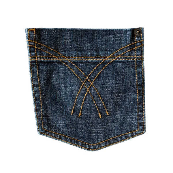 Dark Blue Jeans Back Pocket Isolated White Background Closeup Stitch — Stock Photo, Image