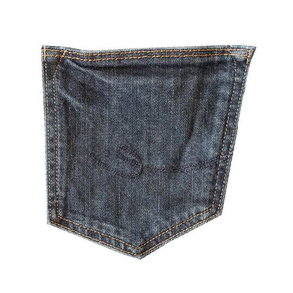 Donkerblauwe Jeans Achterzak Geïsoleerd Witte Achtergrond Denim Mode Close Van — Stockfoto