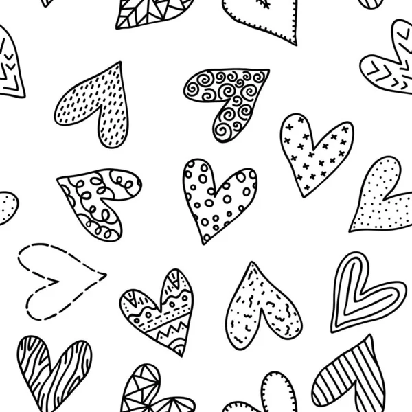 Μαύρο Και Άσπρο Doodle Καρδιές Σχήματα Απομονώνονται Λευκό Φόντο Ρομαντικό — Διανυσματικό Αρχείο