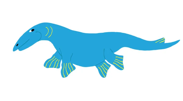 白い背景に孤立したかわいい青のモササウルス 楽しい海洋恐竜 海のジュラシック爬虫類 フラットスタイルの図面 シャツのための創造的なデザイン マグカップ 手描きのストックベクトルイラスト — ストックベクタ