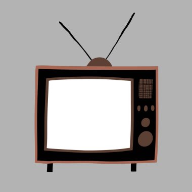 Antenli el yapımı retro televizyon. Metnin için kopyalama alanı olan beyaz ekran. Poster, el ilanı ve baskı için eğlenceli tasarım. Stok vektör illüstrasyonu.