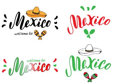 Meksika tipografi seti tasarım şablonu. Turizm web sitesi veya broşür afiş