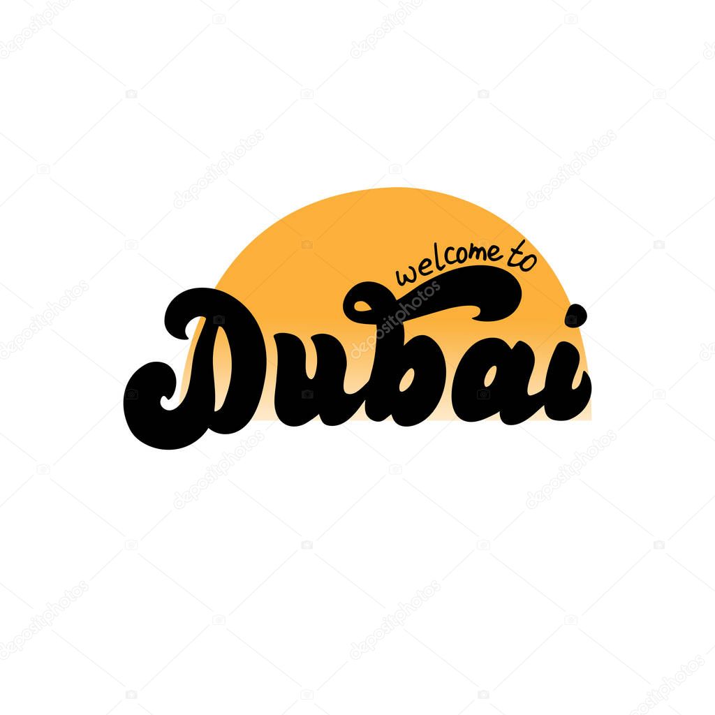 Dubai welcome to hand drawn logotype. Modern template 