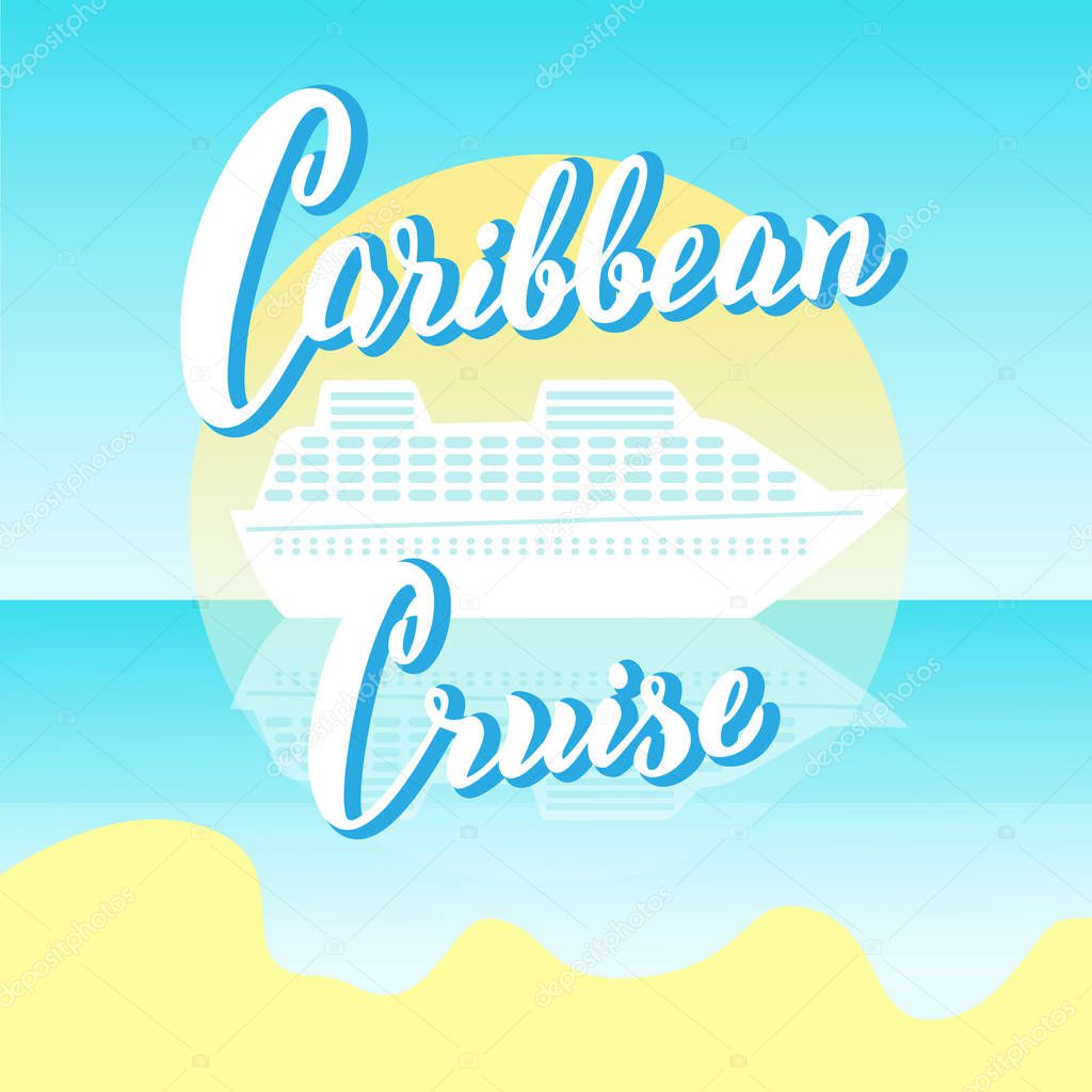 Caribbean cruise lines banner. Cruise liners tourist agency template