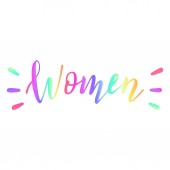Rukou kreslené barevné ženské slovo. Koncept rozmanitosti. Nápis-Feministická vlajka.