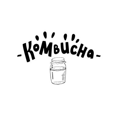 Kombucha çay tipografi logosu. Menü için modern harf stili metin