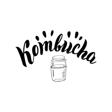 Kombucha çay tipografi logosu. Menü için modern yazı metni