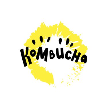 Kombucha çay tipografi logosu. Modern yazı stili metin menüsü