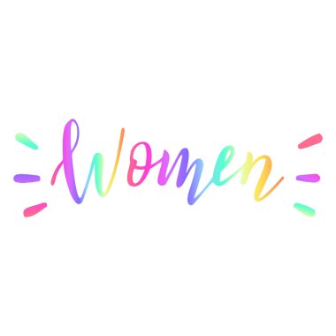 El renkli kadın kelime çizilmiş. Çeşitlilik kavramı. Feminist yazı afişi.