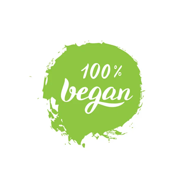 Vegan 100 Crachá Produto Etiqueta Moderna Vegetariana Texto Letras Vetor — Vetor de Stock