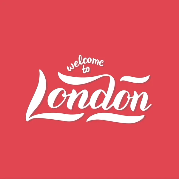 Londoni Welcome üdvözlő banner. Divatos betűk szöveg piros háttér. — Stock Vector