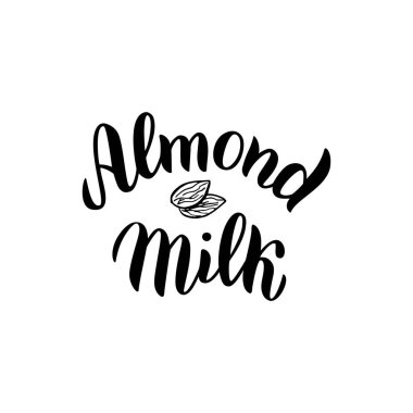 Badem sütü metin logosu. Trendy yazı tipi. Ambalaj, etiket