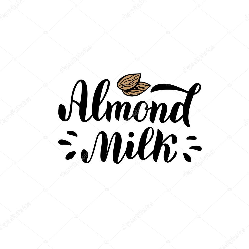 Almond milk typography logo. Trendy lettering text font. Packaging, sticker, banner design. Vector eps 10.