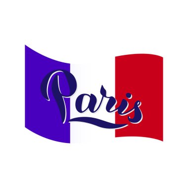 Fransa bayrağı üzerine Paris tipografi metni. Trendy yazı tasarımı