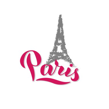 Paris metin Eyfel kartpostal. Trendy yazı tasarımı. T-shirt, kart için baskı, 