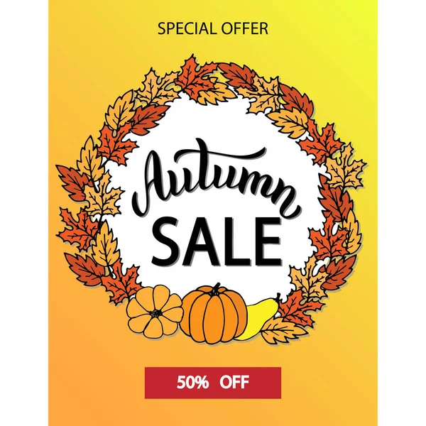 Affiche de promotion de vente d'automne. Lettrage typographie texte bannière . — Image vectorielle