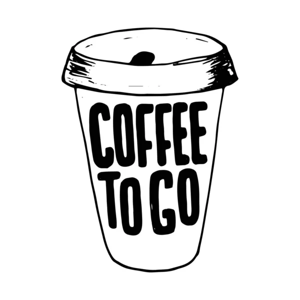 コーヒーカップでレタリングポスターに移動します カフェメニューテキストフォント レストランのタイポグラフィのサイン コーヒーは手書きの孤立フレーズを引用する ベクトルEps — ストックベクタ