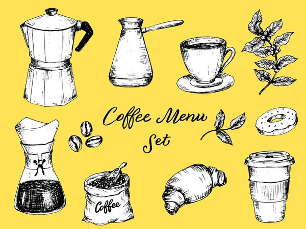 Set Illustrazioni Menu Caffè Modello Design Del Menu Del Ristorante — Vettoriale Stock