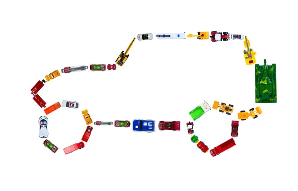장난감 자동차에서 실루엣 배경에 격리되어 있습니다 소년을위한 — 스톡 사진