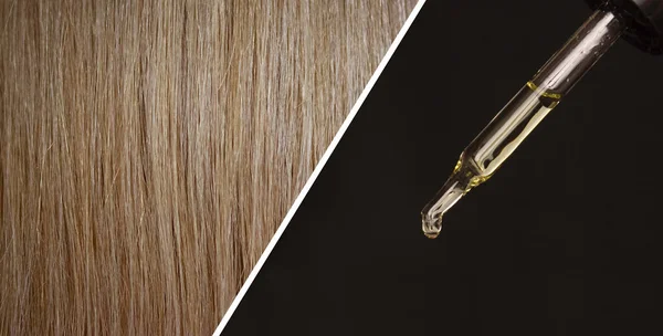 Pipeta Con Aceite Cosmético Textura Cabello Claro Concepto Cuidar Cuero — Foto de Stock