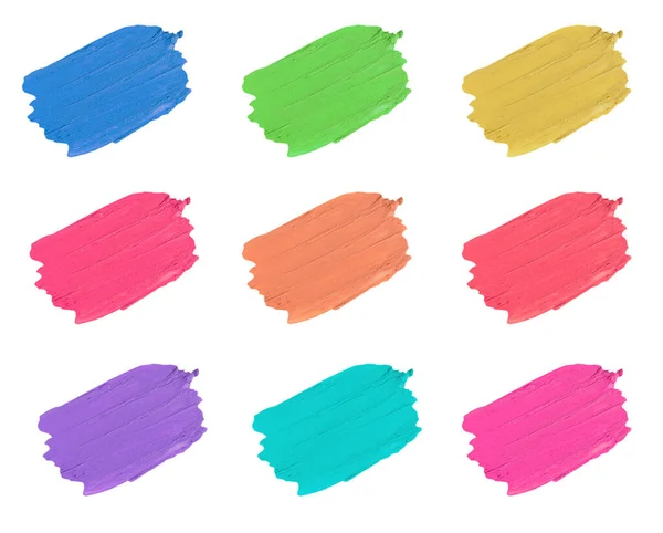 Set Mehrfarbiger Isolierter Swatch Lippenstifte Auf Weißem Hintergrund Creme Textur — Stockfoto