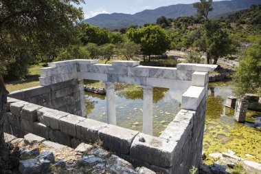 Kaunos antik kenti, Dalyan Vadisi, Türkiye. Kaunos (Latince: Caunus) Antik Karya ve Anadolu 'da, modern Dalyan kentinin birkaç km batısında, Mula Eyaleti, Türkiye.