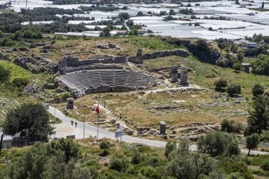Xanthos Antik kenti. Antalya/Türkiye 'de mezar anıtı ve Xanthos-Letoon (Xantos, Xhantos, Xanths) antik kenti harabeleri. Likya 'nın başkenti.