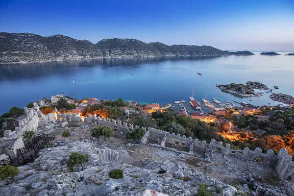 Kekova Körfezi Nde Kaleköy Manzarası Kekova Türkiye Nin Popüler Turizm — Stok fotoğraf