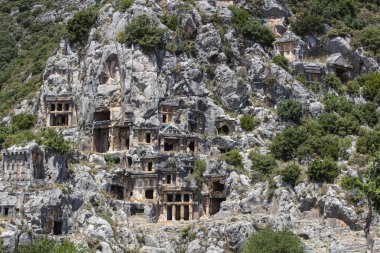 Arkeolojik kalıntıları Likya kaya mezarları Myra, Türkiye'de kesme