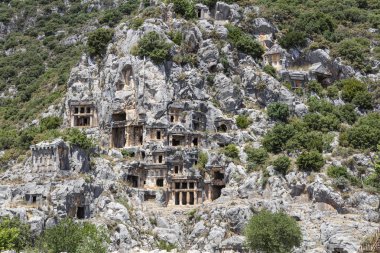 Arkeolojik kalıntıları Likya kaya mezarları Myra, Türkiye'de kesme